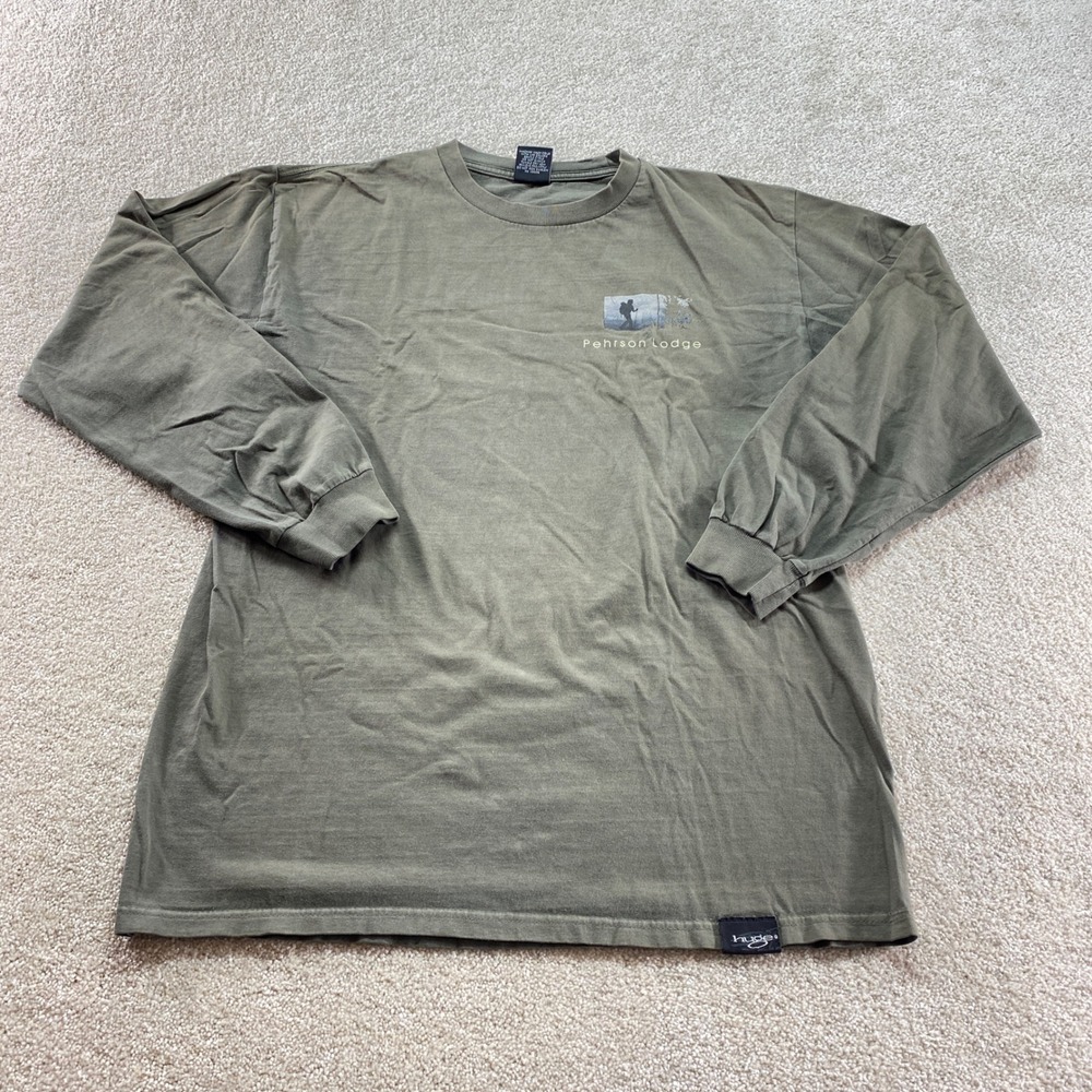 Huge Shirt Mens Large Olive Green Long Sleeve‎ Pehrson Lodge Graphic Tee